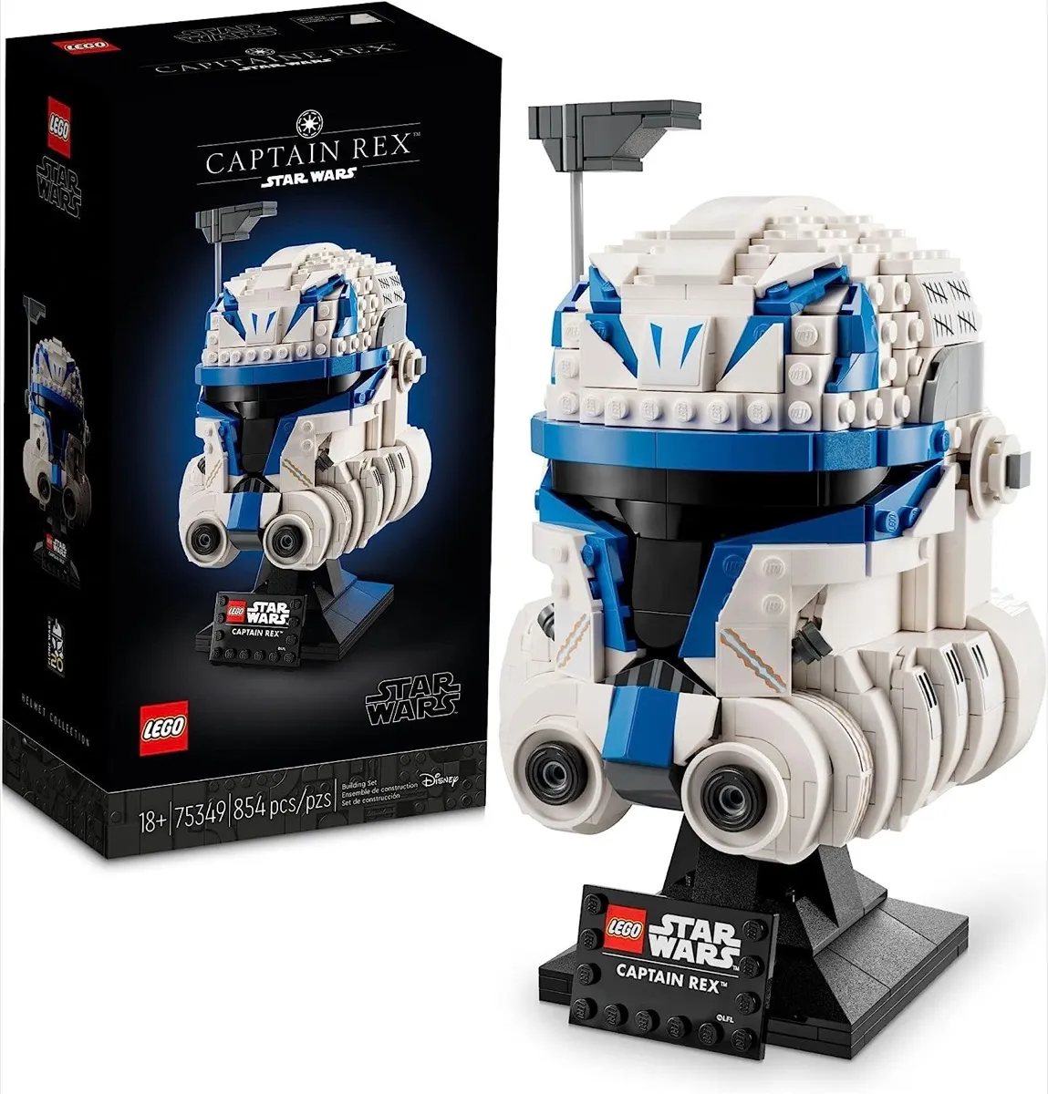A LEGO model of Captain Rex's helmet from "Star Wars"