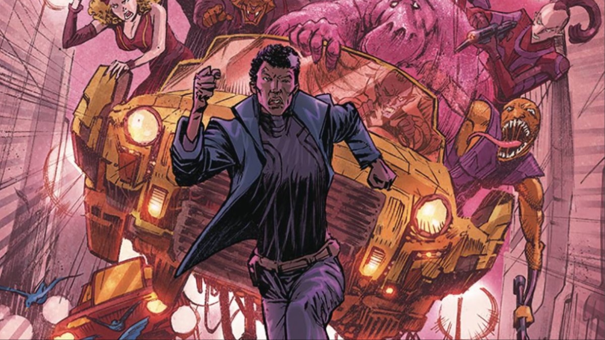 Glane Breld runs from pursuers in a comics panel from 'Heist: Or, How to Steal a Planet'.