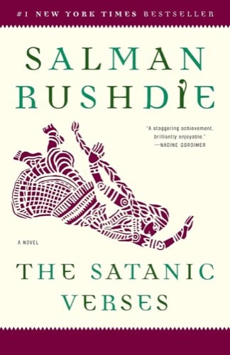 Cover art for "The Satanic Verses" featuring a mosaic man flying through the sky