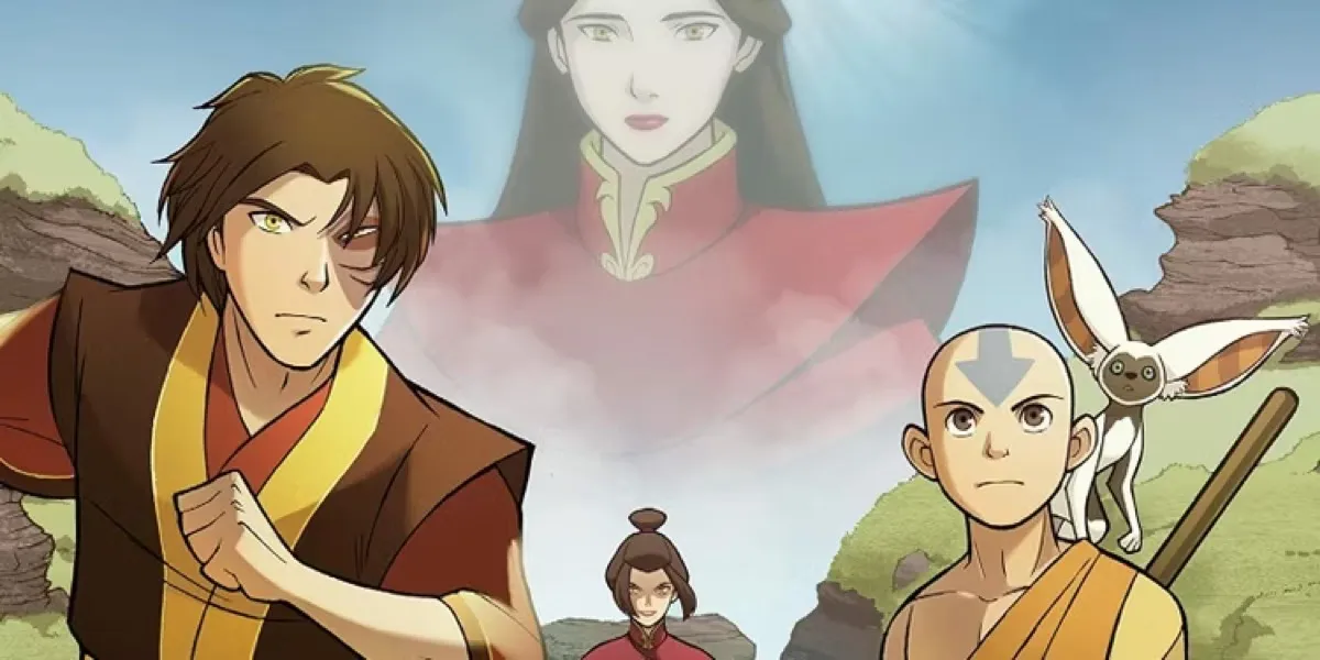Zuko, Aang, Azula, and Ursa pictured on the cover art for "The Search"